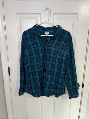 St. John's Bay Blue and Green Plaid Button-Down Shirt